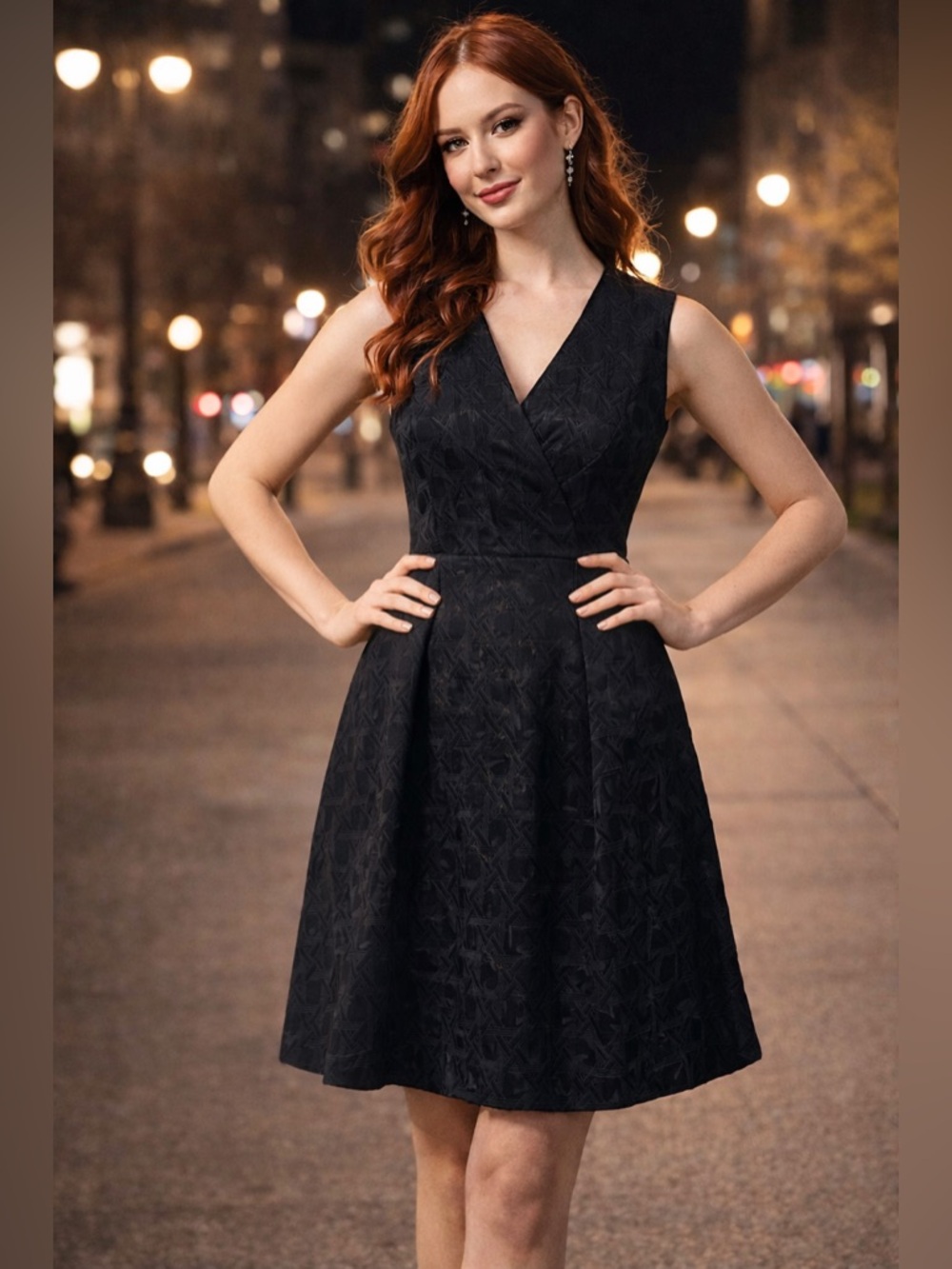 Kirna Zabête Chic Black Textured A-Line Cocktail Dress